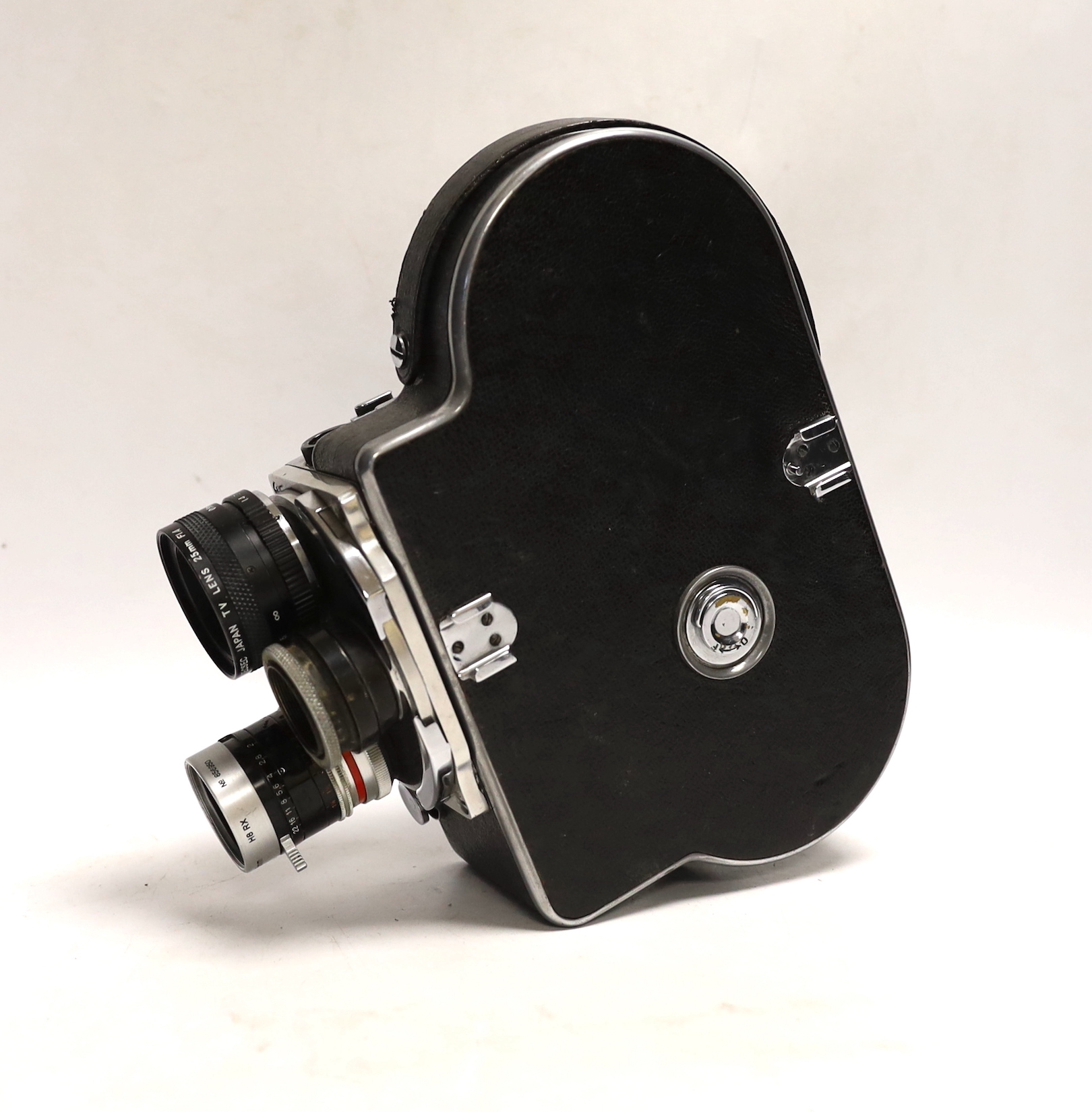 A Paillard Bolex H16 16mm cine camera in its case with lenses